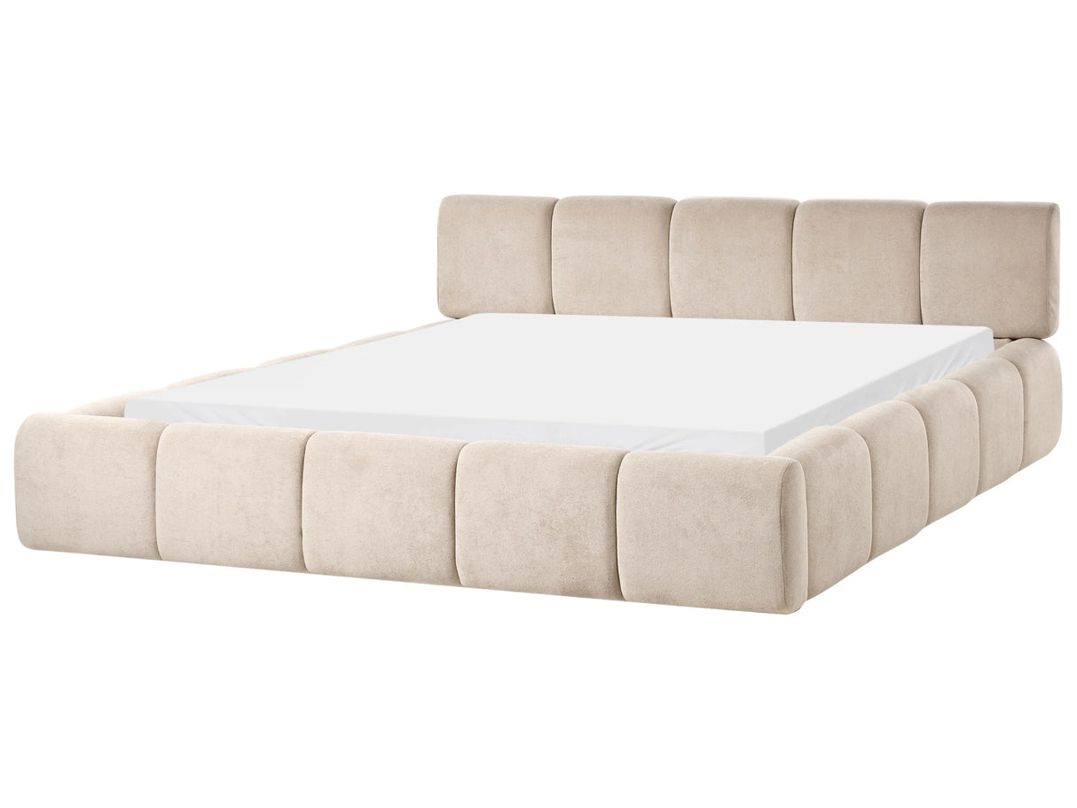 Bed Taupe Fabric Upholstery EU King Size 6ft Scandinavian Modern Minimalist Design Soft Headboard Beliani