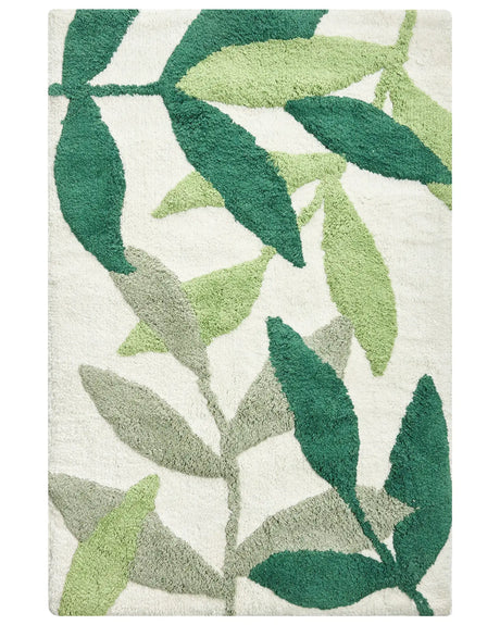 Bath Mat Green Cotton 60 x 90 cm Rectangular Shape Decorative Pattern Bath Rug Bathroom Accessories Modern Design Beliani