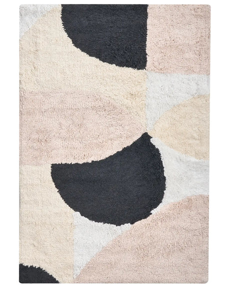 Bath Mat Beige Cotton 60 x 90 cm Rectangular Shape Geometric Pattern Fluffy Bath Rug Bathroom Accessories Modern Design Beliani