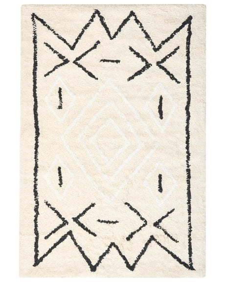 Bath Mat Light Beige Cotton 60 x 90 cm Rectangular Shape Geometric Pattern Fluffy Bath Rug Bathroom Accessories Modern Design Beliani