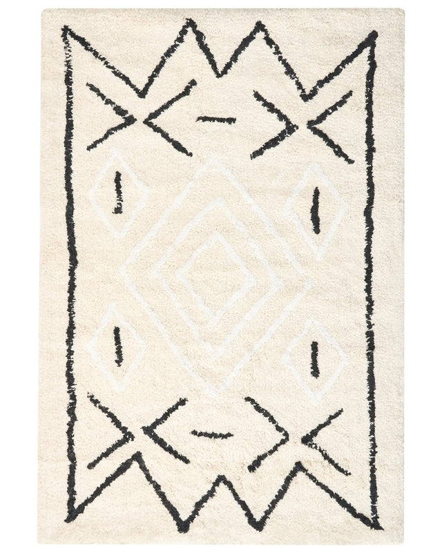 Bath Mat Light Beige Cotton 60 x 90 cm Rectangular Shape Geometric Pattern Fluffy Bath Rug Bathroom Accessories Modern Design Beliani