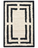 Bath Mat Beige and Black Cotton 60 x 90 cm Rectangular Shape Geometric Pattern Fluffy Bath Rug Bathroom Accessories Modern Design Beliani