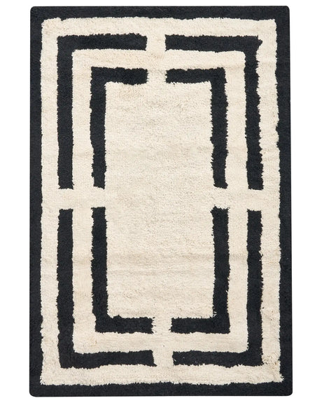 Bath Mat Beige and Black Cotton 60 x 90 cm Rectangular Shape Geometric Pattern Fluffy Bath Rug Bathroom Accessories Modern Design Beliani