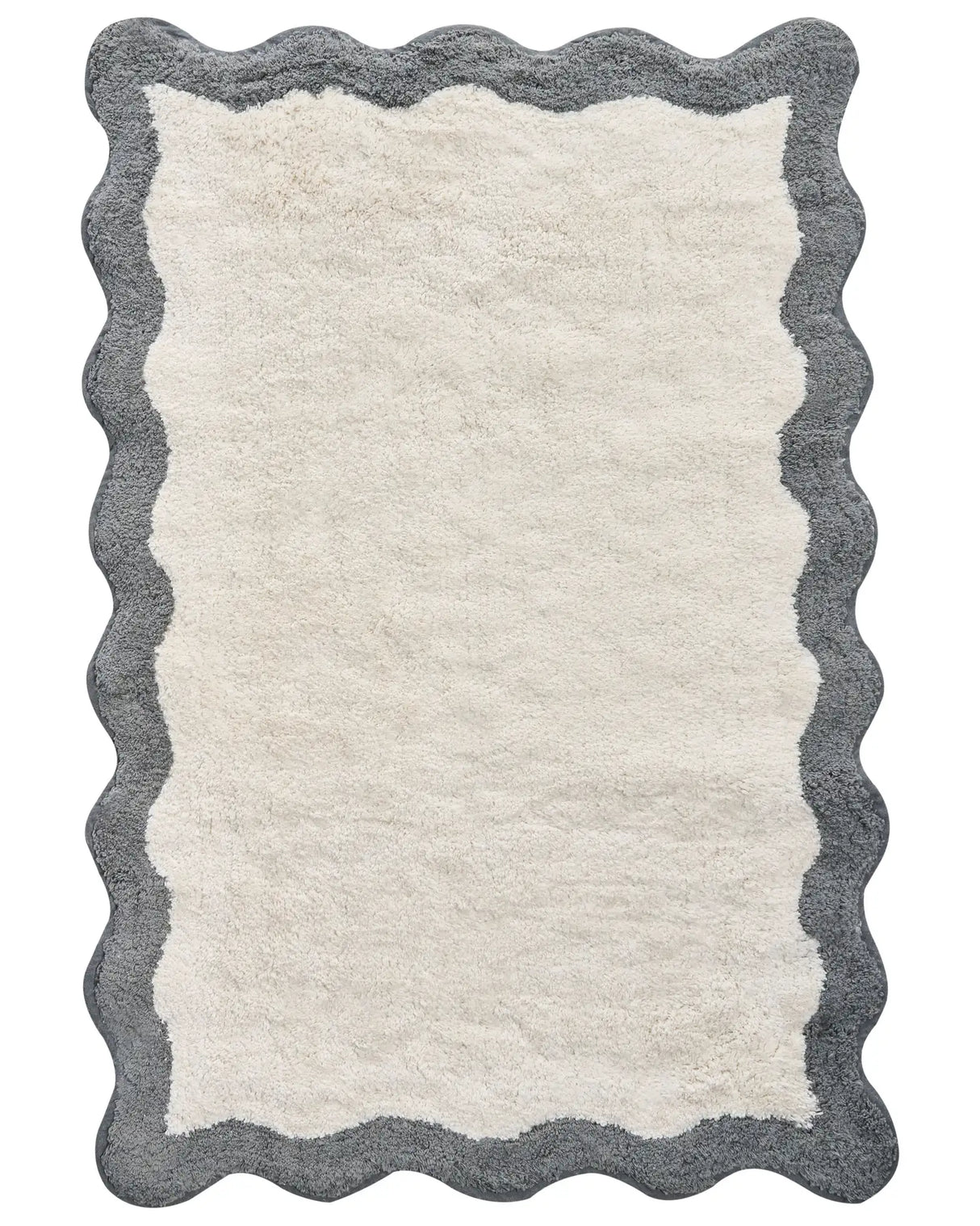 Bath Mat Beige and Grey Cotton 60 x 90 cm Rectangular Shape Geometric Pattern Fluffy Bath Rug Bathroom Accessories Modern Design Beliani