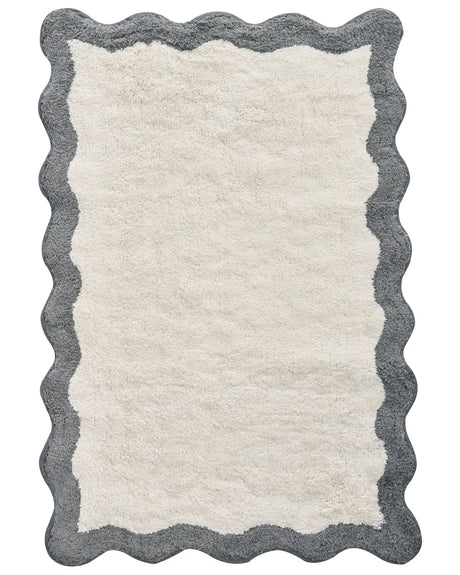 Bath Mat Beige and Grey Cotton 60 x 90 cm Rectangular Shape Geometric Pattern Fluffy Bath Rug Bathroom Accessories Modern Design Beliani