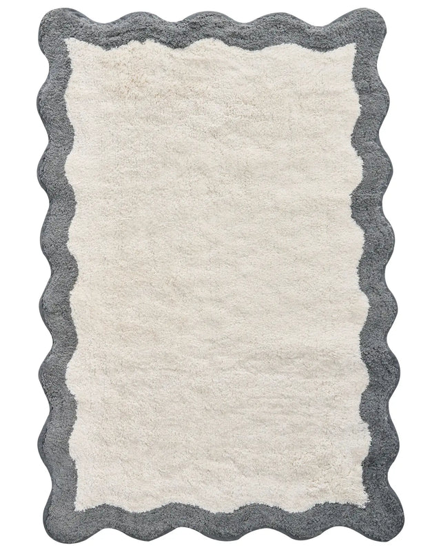 Bath Mat Beige and Grey Cotton 60 x 90 cm Rectangular Shape Geometric Pattern Fluffy Bath Rug Bathroom Accessories Modern Design Beliani