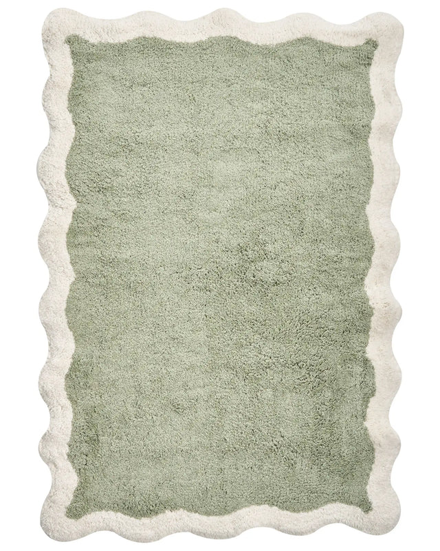 Bath Mat Green and Beige Cotton 60 x 90 cm Rectangular Shape Geometric Pattern Fluffy Bath Rug Bathroom Accessories Modern Design Beliani