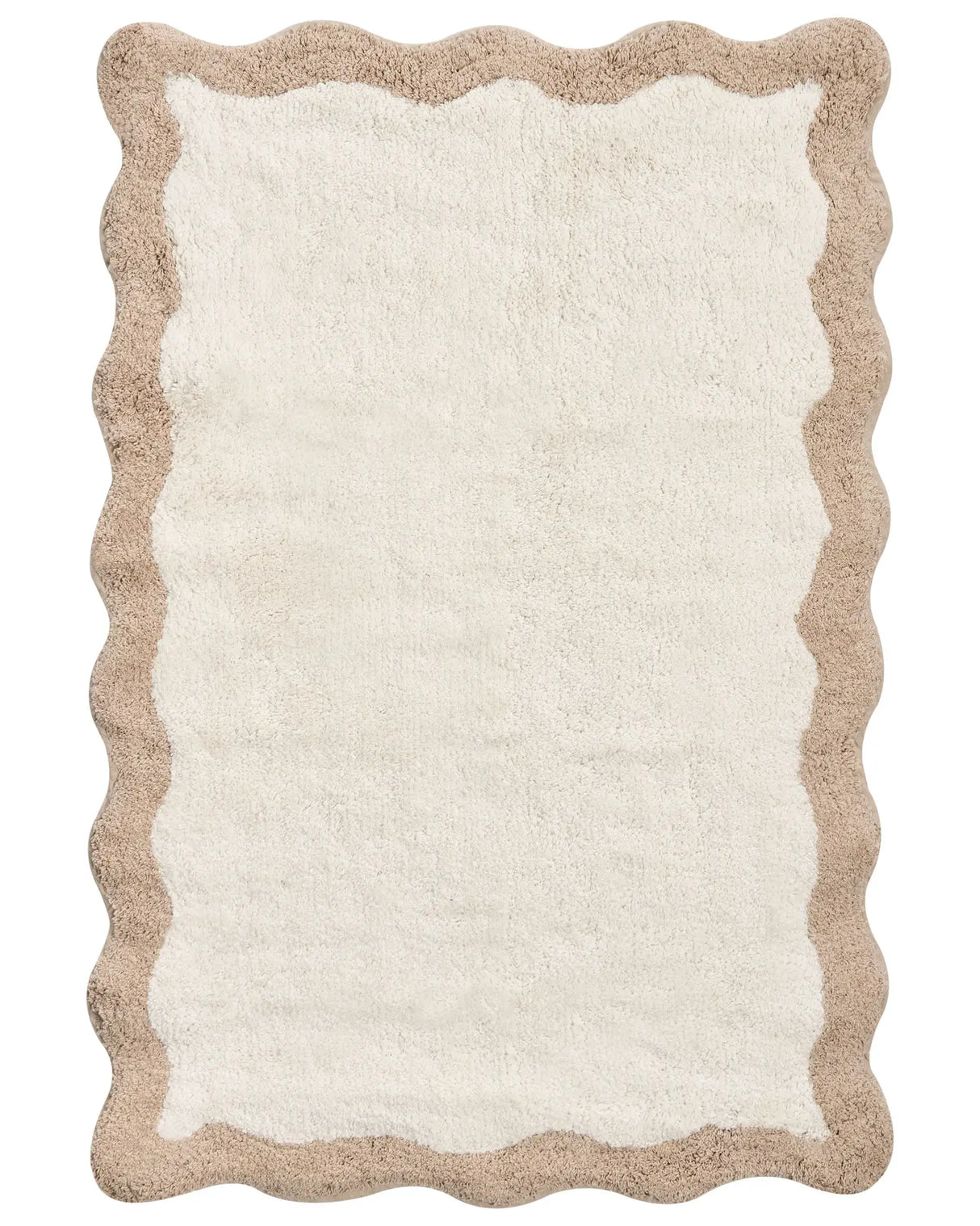 Bath Mat Beige and Brown Cotton 60 x 90 cm Rectangular Shape Geometric Pattern Fluffy Bath Rug Bathroom Accessories Modern Design Beliani