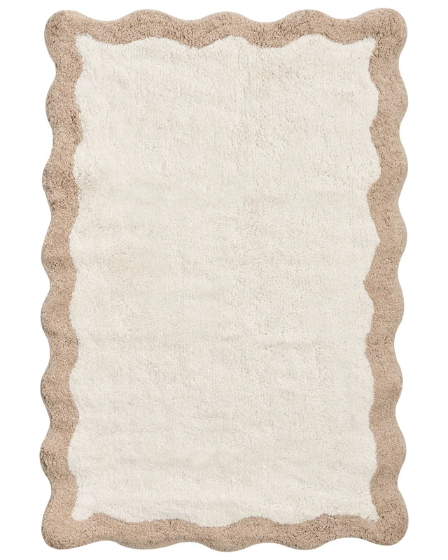 Bath Mat Beige and Brown Cotton 60 x 90 cm Rectangular Shape Geometric Pattern Fluffy Bath Rug Bathroom Accessories Modern Design Beliani