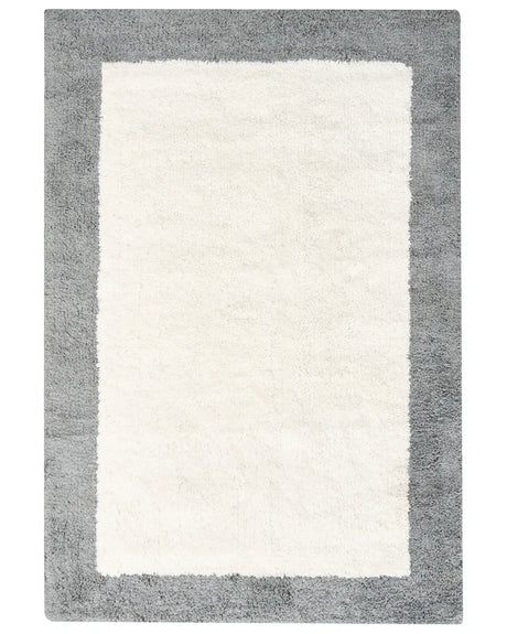 Bath Mat Beige and Grey Cotton 60 x 90 cm Rectangular Shape Geometric Pattern Fluffy Bath Rug Bathroom Accessories Modern Design Beliani