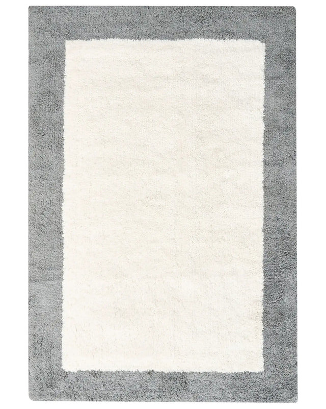 Bath Mat Beige and Grey Cotton 60 x 90 cm Rectangular Shape Geometric Pattern Fluffy Bath Rug Bathroom Accessories Modern Design Beliani