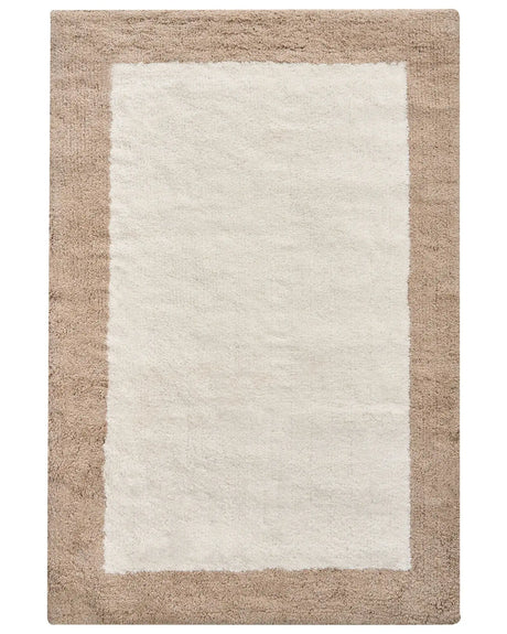 Bath Mat Beige and Brown Cotton 60 x 90 cm Rectangular Shape Geometric Pattern Fluffy Bath Rug Bathroom Accessories Modern Design Beliani