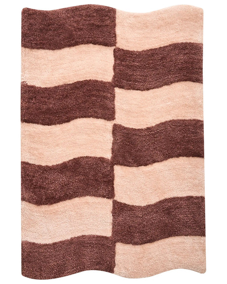 Bath Mat Beige and Brown 60 x 90 cm Rectangular Shape Geometric Pattern Fluffy Bath Rug Bathroom Accessories Modern Design Beliani
