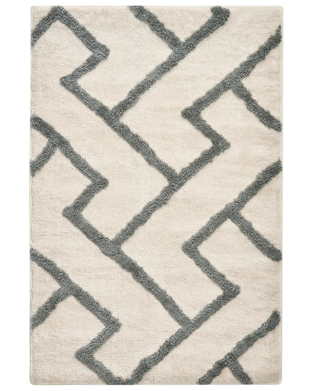 Bath Mat Beige and Grey Cotton 60 x 90 cm Rectangular Shape Geometric Pattern Fluffy Bath Rug Bathroom Accessories Modern Design Beliani