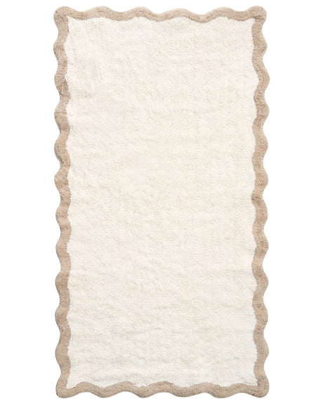 Bath Mat Beige and Brown Cotton 80 x 150 cm Rectangular Shape Geometric Pattern Fluffy Bath Rug Bathroom Accessories Modern Design Beliani