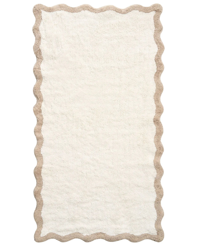Bath Mat Beige and Brown Cotton 80 x 150 cm Rectangular Shape Geometric Pattern Fluffy Bath Rug Bathroom Accessories Modern Design Beliani