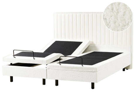 Electric Bed Off-White EU Super King Size 6ft Remote Control Adjustable Boucle Upholstery Beliani