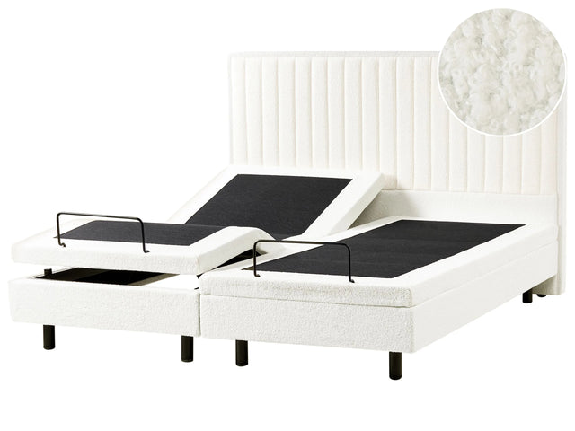 Electric Bed Off-White EU Super King Size 6ft Remote Control Adjustable Boucle Upholstery Beliani