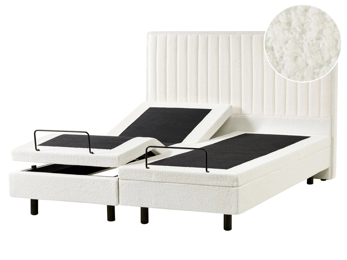 Electric Bed Off-White EU King Size 5ft3 Remote Control Adjustable Boucle Upholstery Beliani