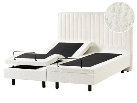 Electric Bed Off-White EU King Size 5ft3 Remote Control Adjustable Boucle Upholstery Beliani