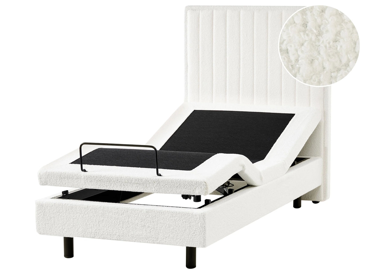 Electric Bed Off-White EU Single 3ft Remote Control Adjustable Boucle Upholstery Beliani