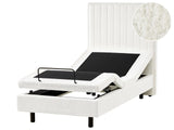 Electric Bed Off-White EU Single 3ft Remote Control Adjustable Boucle Upholstery Beliani
