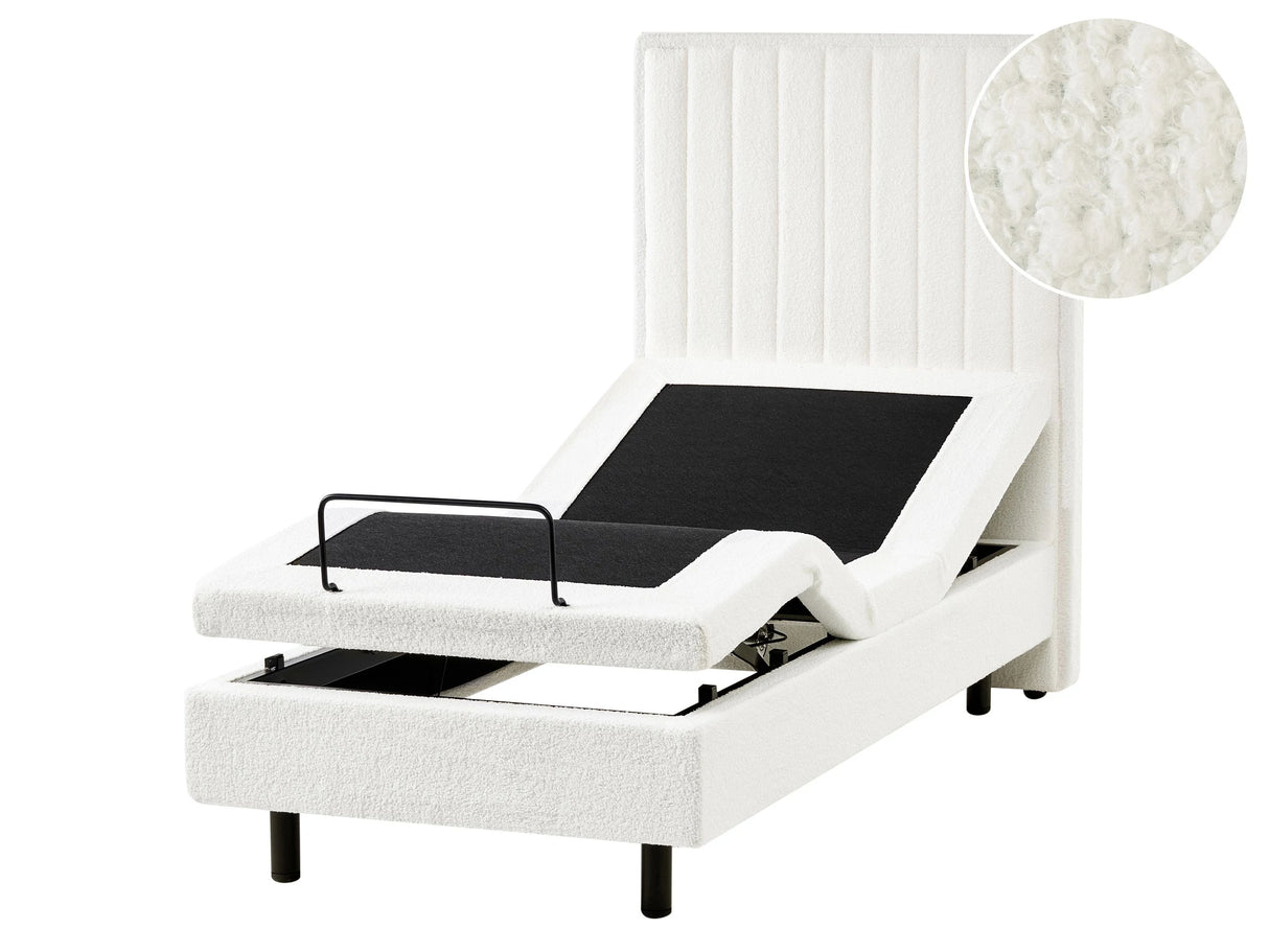Electric Bed Off-White EU Small Single 2ft6 Remote Control Adjustable Boucle Upholstery Beliani