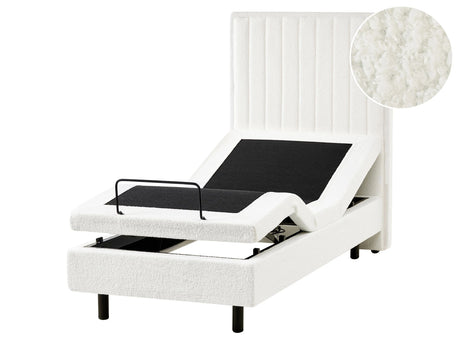 Electric Bed Off-White EU Small Single 2ft6 Remote Control Adjustable Boucle Upholstery Beliani