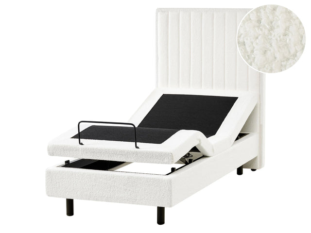Electric Bed Off-White EU Small Single 2ft6 Remote Control Adjustable Boucle Upholstery Beliani
