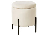 Storage Pouffe Light Beige Velvet Fabric Upholstered Seat Wooden Base Round Footstool Living Room Bedroom Beliani