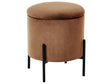 Storage Pouffe Dark Brown Velvet Fabric Upholstered Seat Wooden Base Round Footstool Living Room Bedroom Beliani