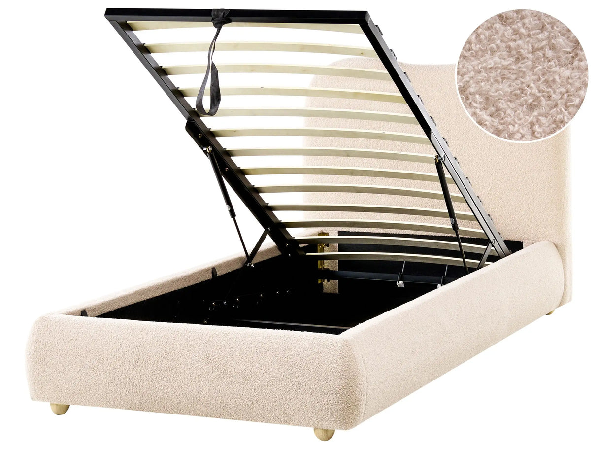 Storage Bed Light Beige Boucle Fabric EU Single Size 3ft with Headboard Minimalist Modern Design Ottoman Beliani