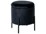 Storage Pouffe Black Velvet Fabric Upholstered Seat Wooden Base Round Footstool Living Room Bedroom Beliani