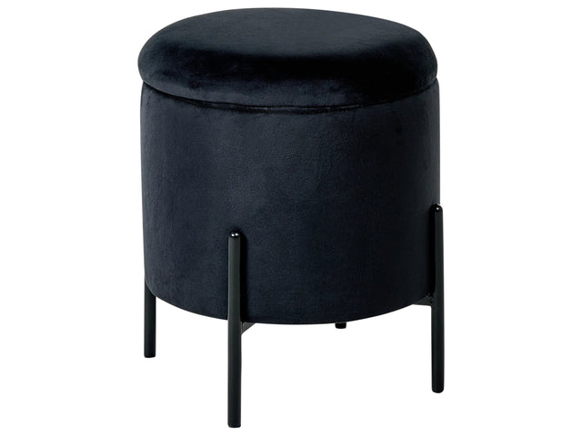 Storage Pouffe Black Velvet Fabric Upholstered Seat Wooden Base Round Footstool Living Room Bedroom Beliani