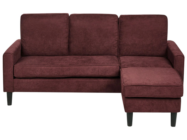 3-Seater Burgundy with Ottoman Footstool Upholstered Mid Century Beliani