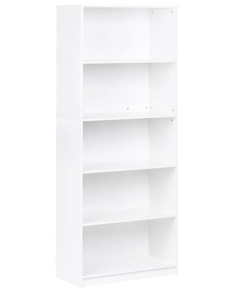 5 Tier Bookcase White Particle Board Minimlaistic Style Matt Finish Bookshelf Beliani