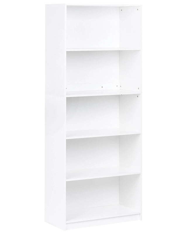 5 Tier Bookcase White Particle Board Minimlaistic Style Matt Finish Bookshelf Beliani