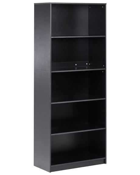5 Tier Bookcase Black Particle Board Minimlaistic Style Matt Finish Bookshelf Beliani