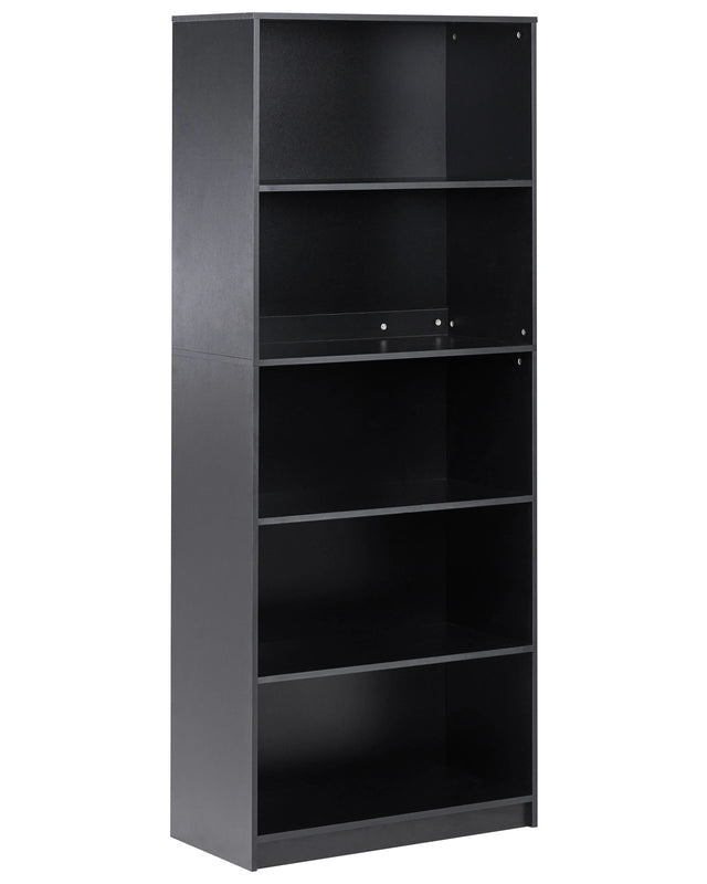 5 Tier Bookcase Black Particle Board Minimlaistic Style Matt Finish Bookshelf Beliani