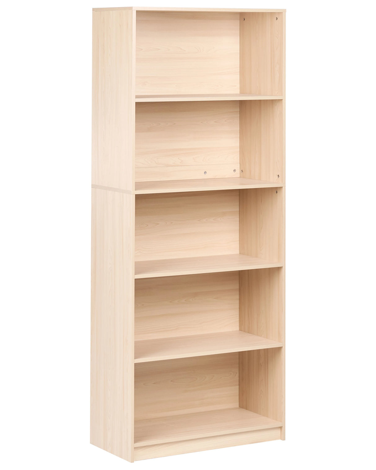 5 Tier Bookcase Light Brown Particle Board Minimlaistic Style Matt Finish Bookshelf Beliani