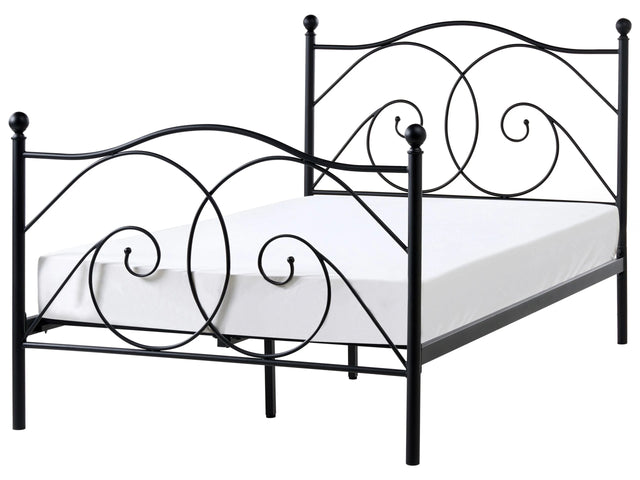 EU Small Double Size Panel Bed 4ft Black Metal Frame Slatted Base Retro Beliani
