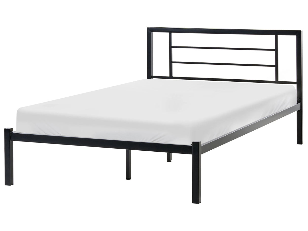Bed Frame Black Metal EU Small Double Size 4ft Solid Wood Slats Industrial Minimalist Beliani