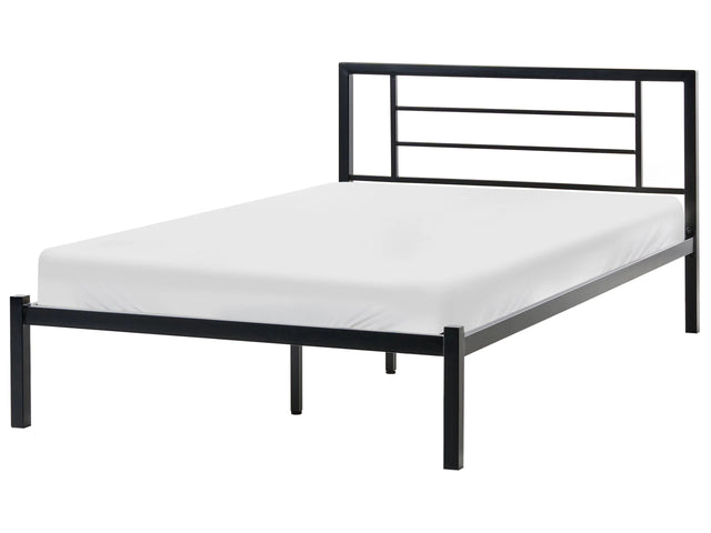 Bed Frame Black Metal EU Small Double Size 4ft Solid Wood Slats Industrial Minimalist Beliani