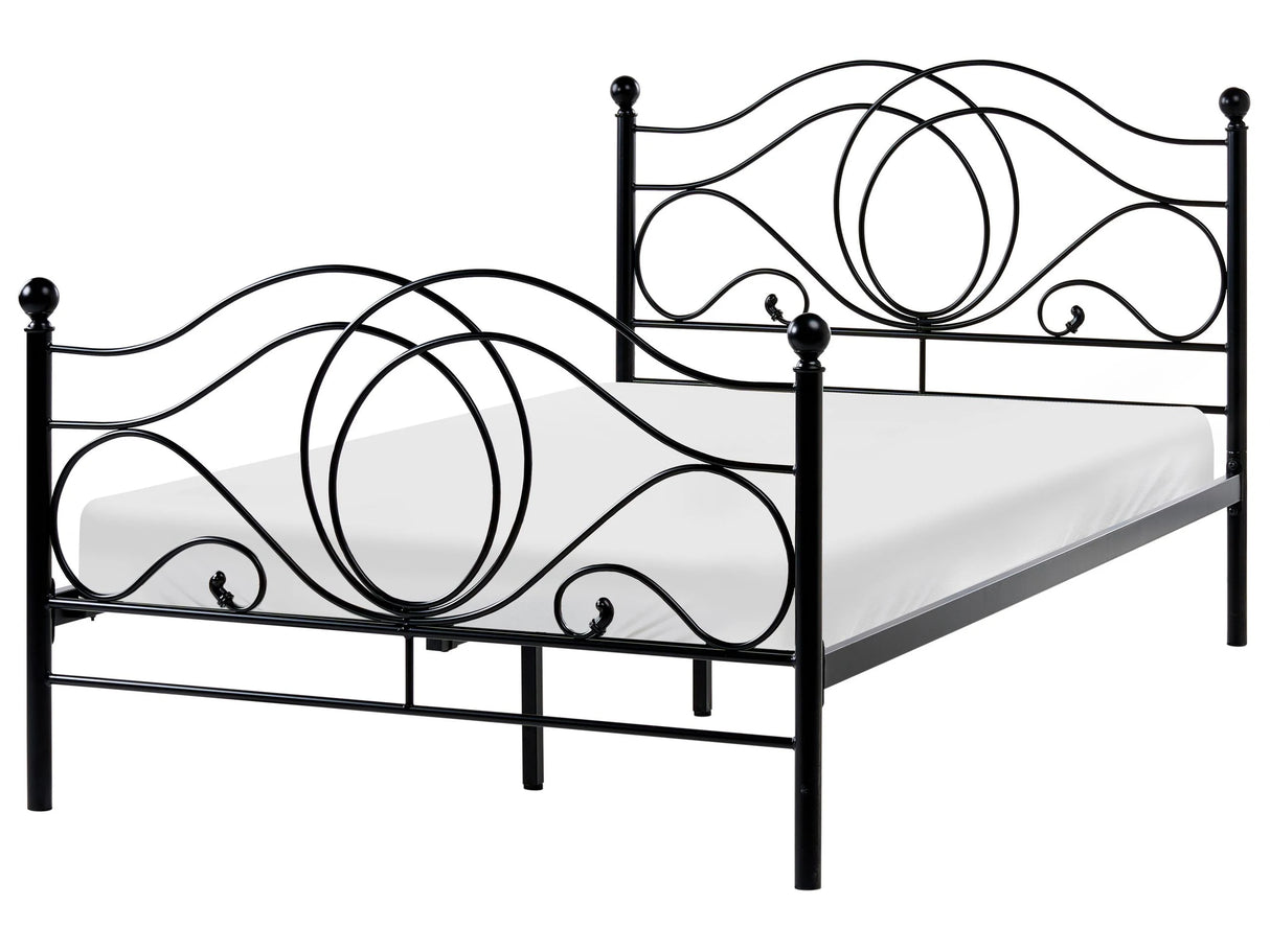 Bed Frame Black Metal EU Small Double Size 4ft with Slatted Base Headboard and Footboard Retro Vintage Beliani