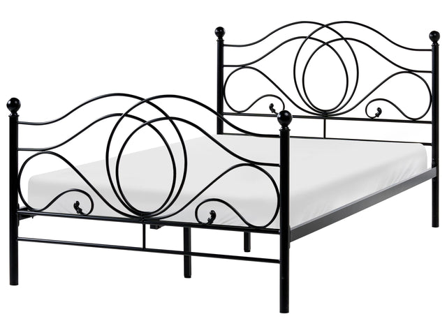 Bed Frame Black Metal EU Small Double Size 4ft with Slatted Base Headboard and Footboard Retro Vintage Beliani