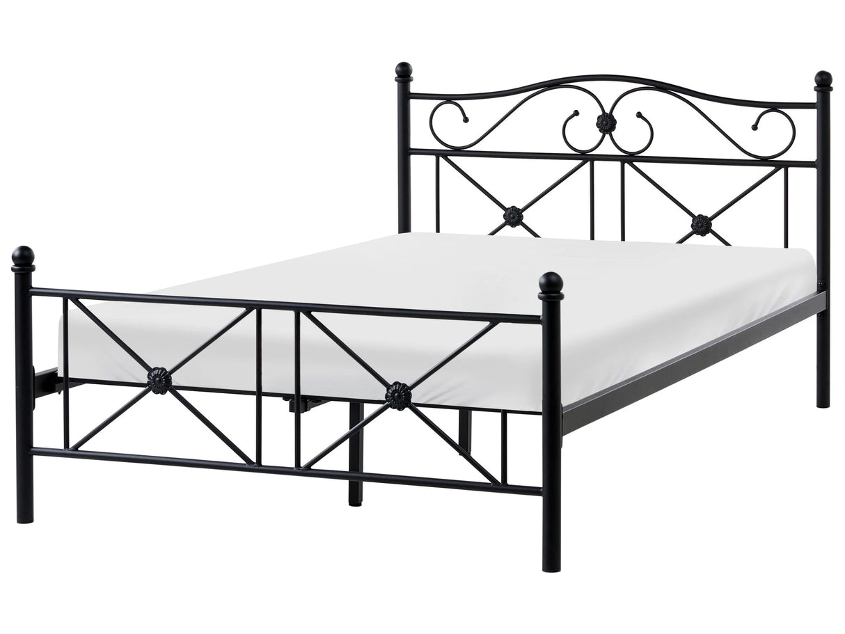 EU Small Double Size Panel Bed 4ft Black Metal Frame Slatted Base Retro Beliani