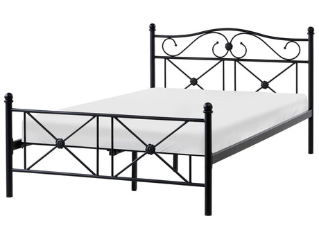 EU Small Double Size Panel Bed 4ft Black Metal Frame Slatted Base Retro Beliani