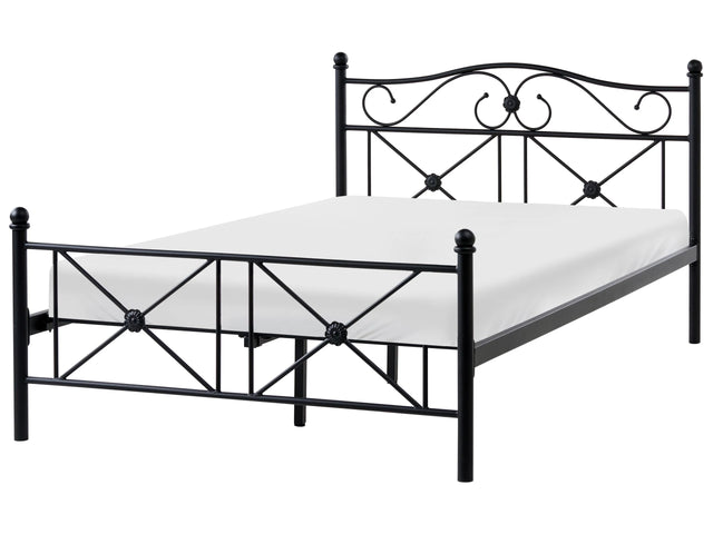 EU Small Double Size Panel Bed 4ft Black Metal Frame Slatted Base Retro Beliani
