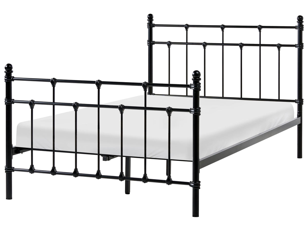 Bed Frame Black EU Small Double Size 4ft Metal Headrest Footrest Beliani