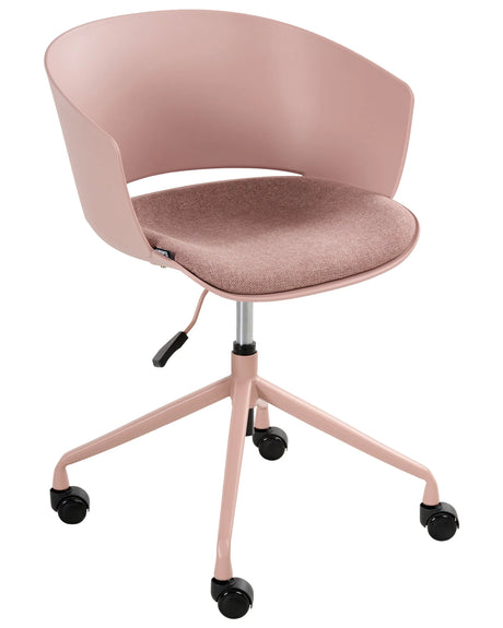 Office Chair Pink Fabric Seat Swivel Desk Computer Adjustable Height Beliani